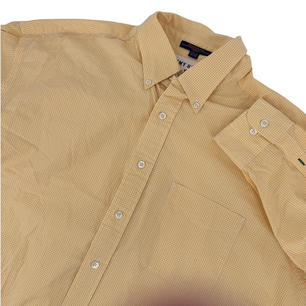 Tommy‎ Hilfiger Shirt 17.5 Yellow Gingham Check Button Down Classic Fit Preppy